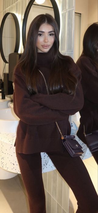 Костюм зимовий светрик та лосини коричневий