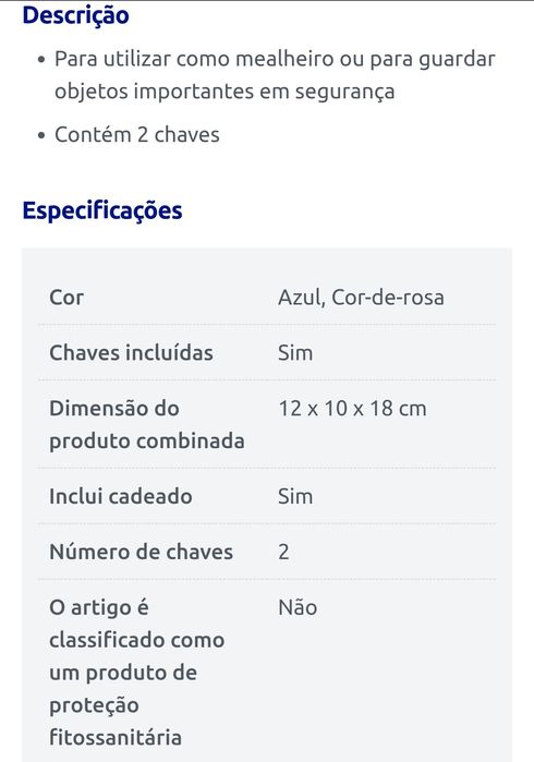 Mini Cofre cor preto 2 chaves novo