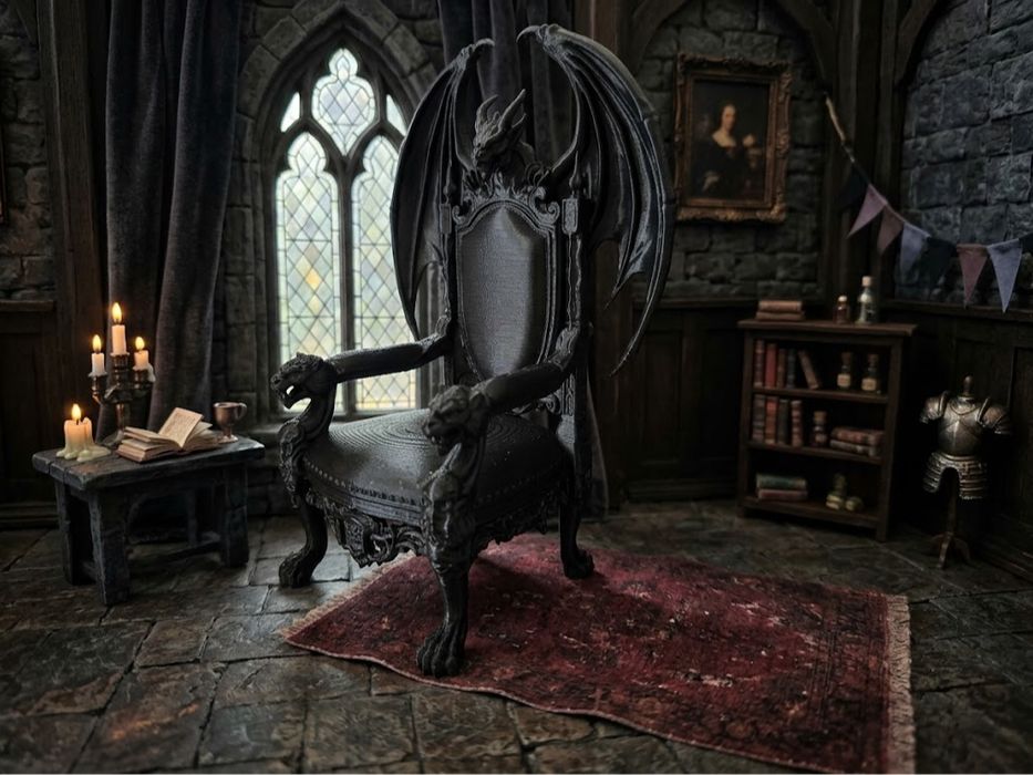 Trono gótico miniatura casa de bonecas 1:12