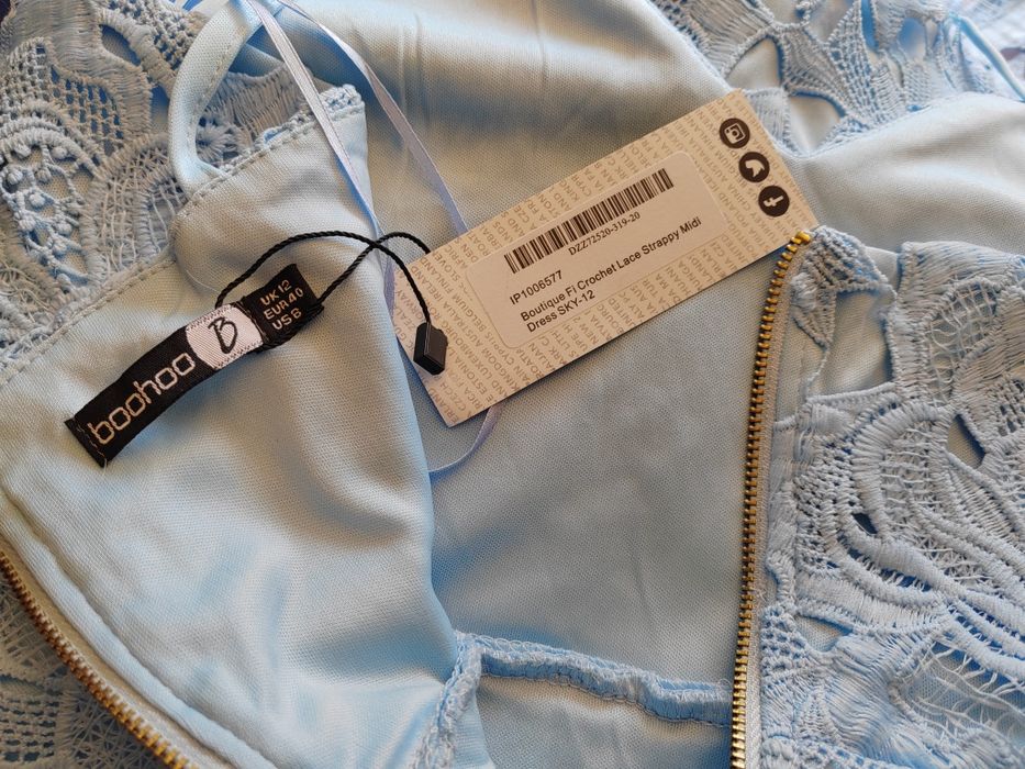 Suknia midi błękitna ażurowa r38-40"boohoo"nowa.