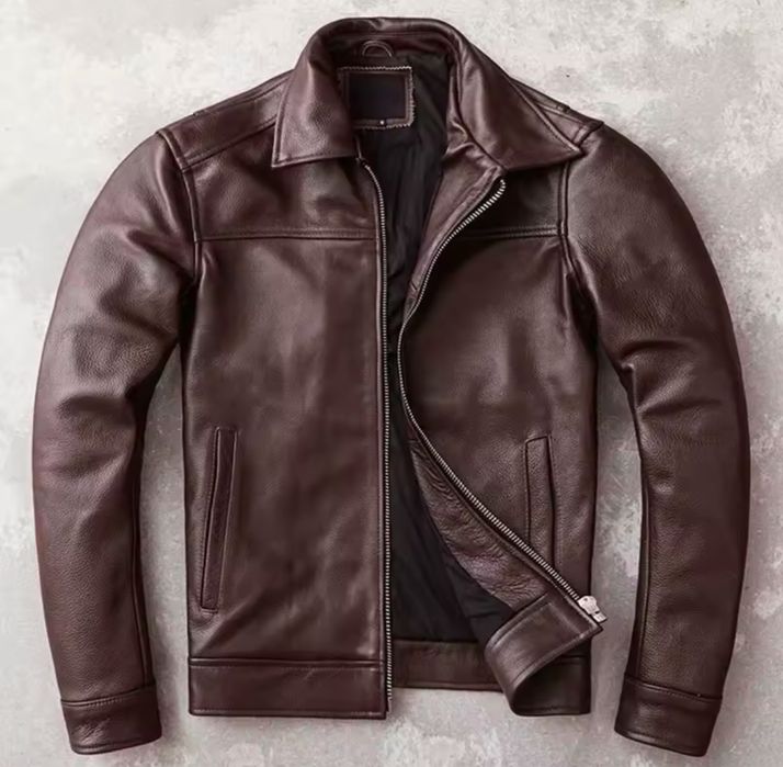 Brązowa kurtka skórzana męska ramoneska klasyczna skóra naturalna