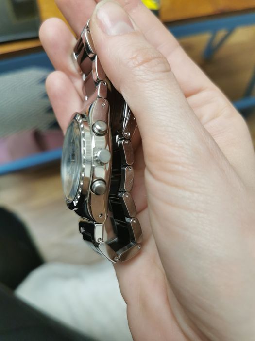 Zegarek swatch irony chrono srebrny czarny że stoperem