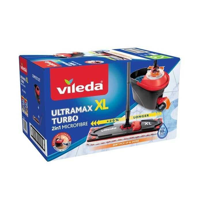 Vileda Ultramax Turbo XL  набір для прибирання, швабра XL 42 см відро 13 л з педальним віджимом