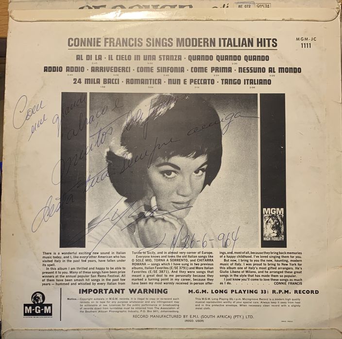 Álbum Connie Francis Sings Modern Italian Hits