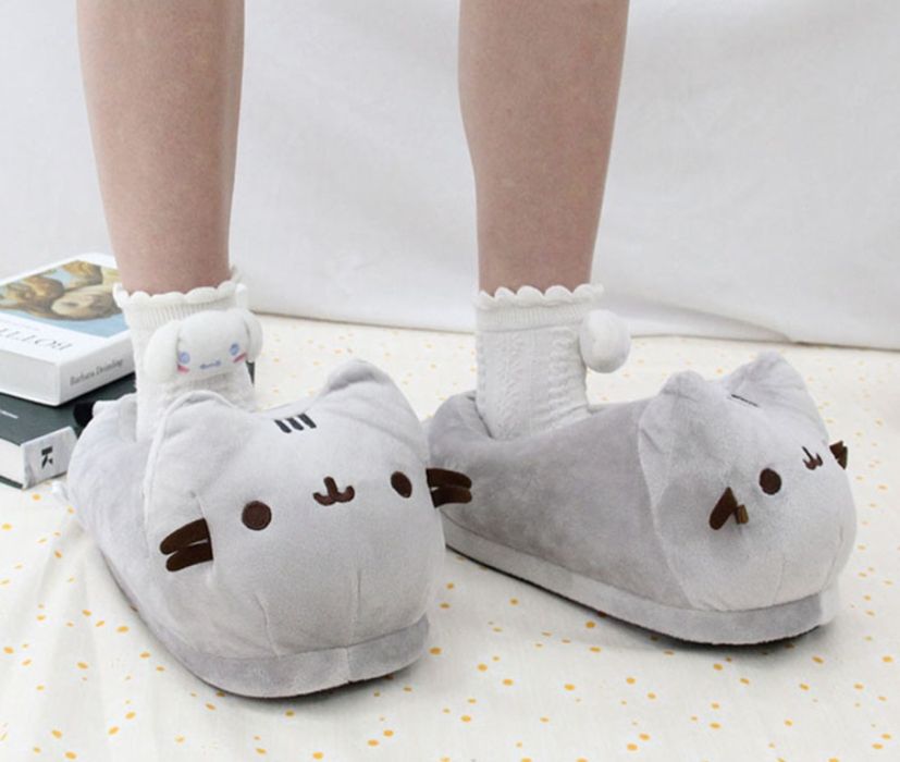 Плюшеві тапочки капці кігурумі кіт Pusheen Пушин сірі розмір 36-40