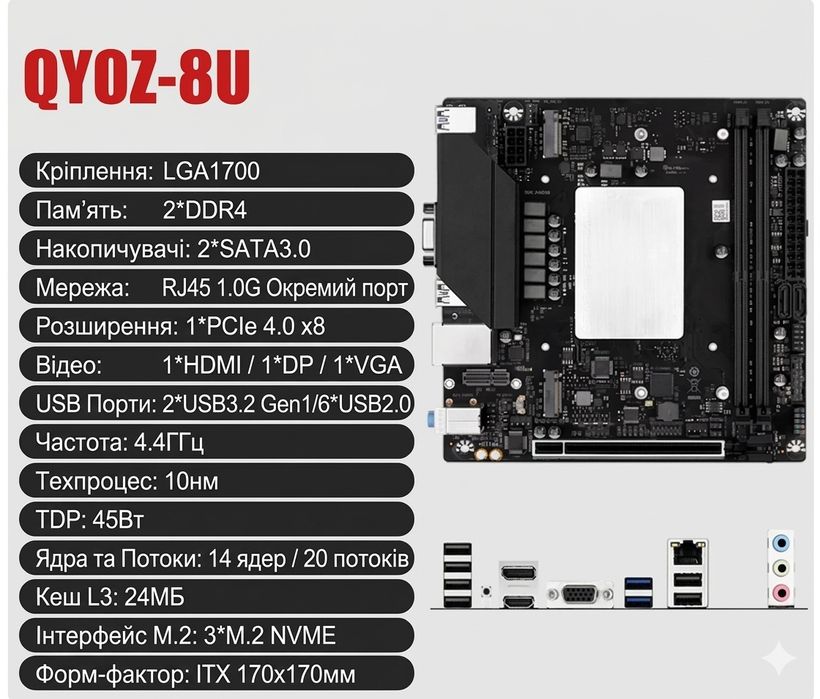 Mini-ITX i9-12900H ES (4.4Ghz boost, 14/20 потоків) DDR4, wifi, 3*nvme