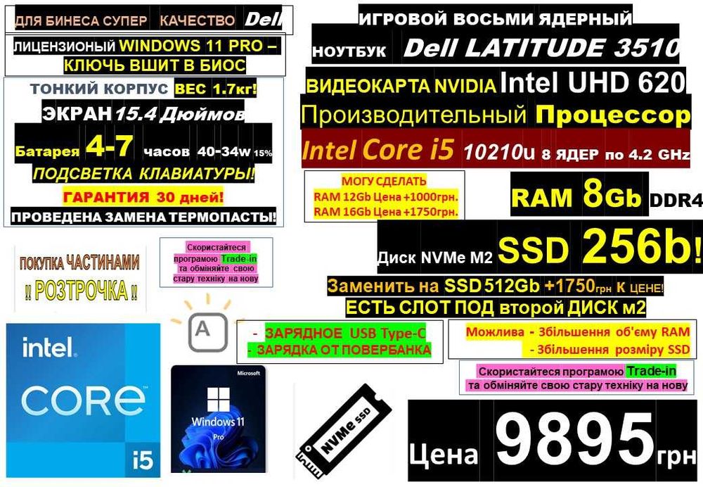150+ Ноутбуківℹ️DELL‼️Core i5 10Th 8ядер/RAM 8-16Gb/SSD 256Gbℹ️Treid-Inℹ️Розстрочкаℹ️