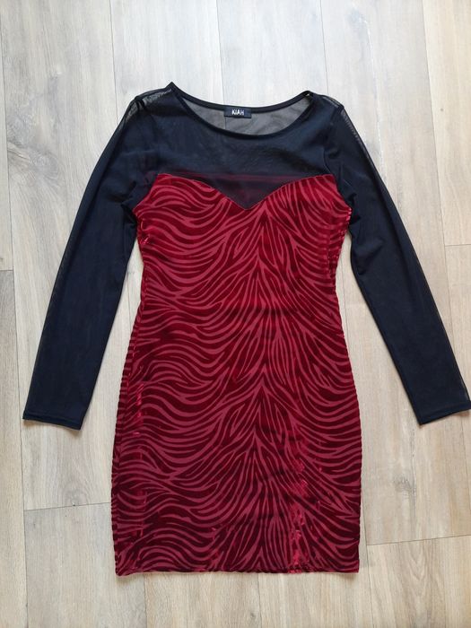 Sukienka mini sexy burdundowa z czarną siateczką XS/S