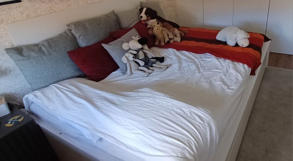 Cama malm ikea com arrumação, estrado e colchão