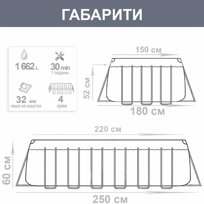 Каркасний басейн Intex 28266 примокутної форми рожевого кольору