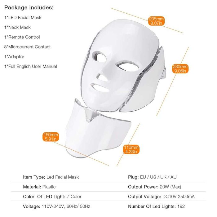 7 cores luz led máscara facial com pescoço tratamento cuidados faciais