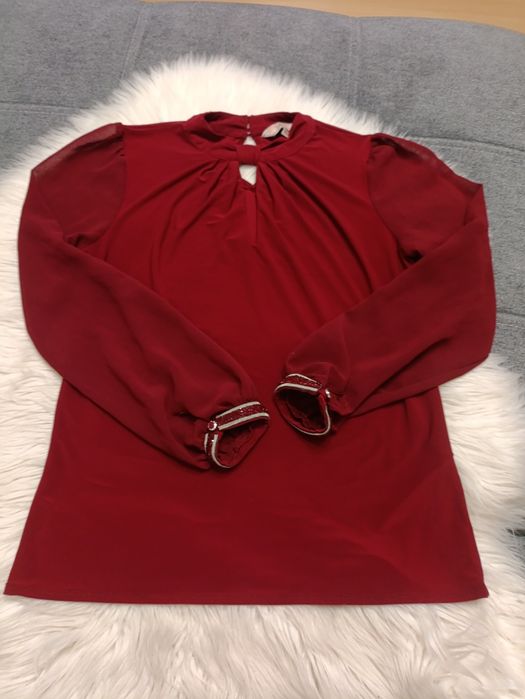 Elegancka bluzka z długim rękawem półgolf bordowa S