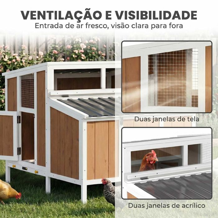 Galinheiro com ninho e bandeja amovível 145x90x92 cm