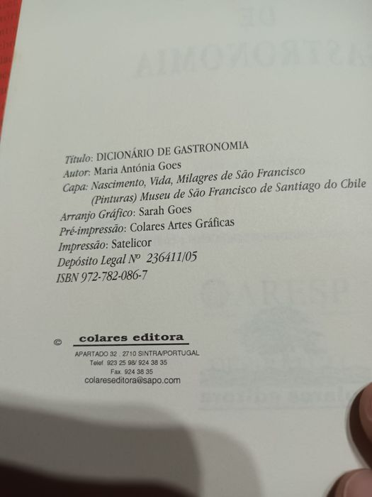 De Maria Antónia Goes Dicionário de Gastronomia