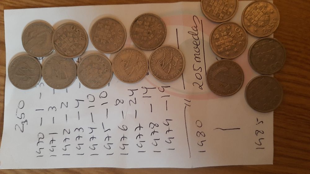 Conjunto de 200 moedas antigas de 2$50