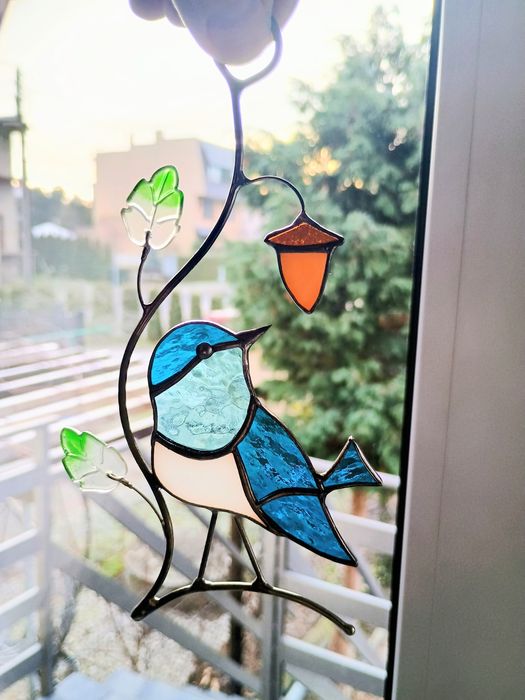 Dekoracja witraż rękodzieło prezent hadmade Ptak