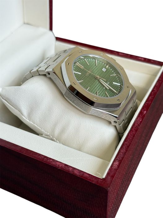 Zegarek Seiko mod na wzór AP royal oak nowy srebrno zielony automat