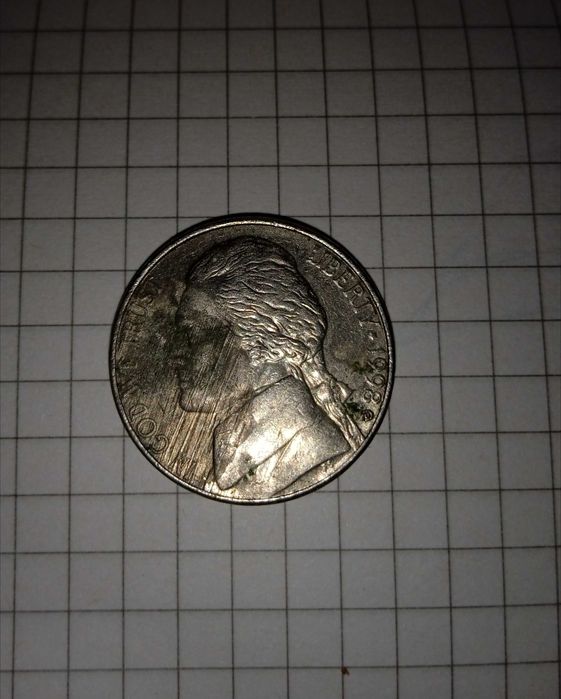 Liberty 5 cents перевёртыш 1998 г(D)