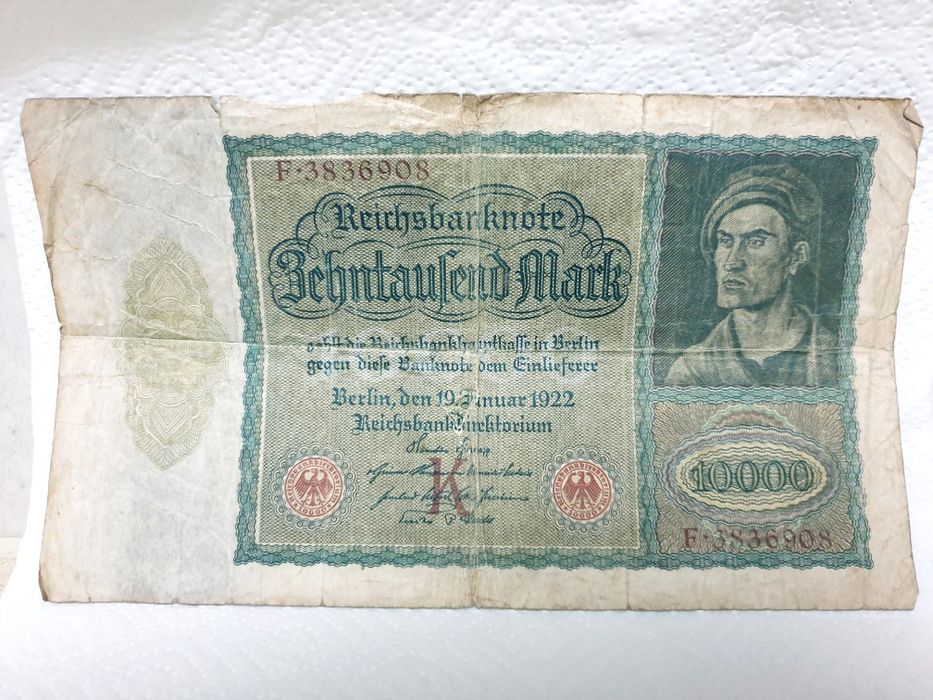 Vintage Reichsbank Note 10,000 Ten Thousand Marks from 1922 – Germany