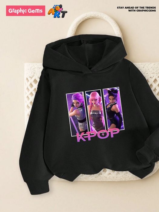 Bluza dziewczęca czarna z kapturem anime oversize SHEIN 110