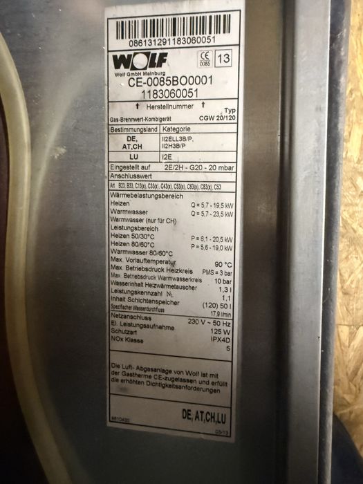 Piec gazowy Wolf CG W 20/120