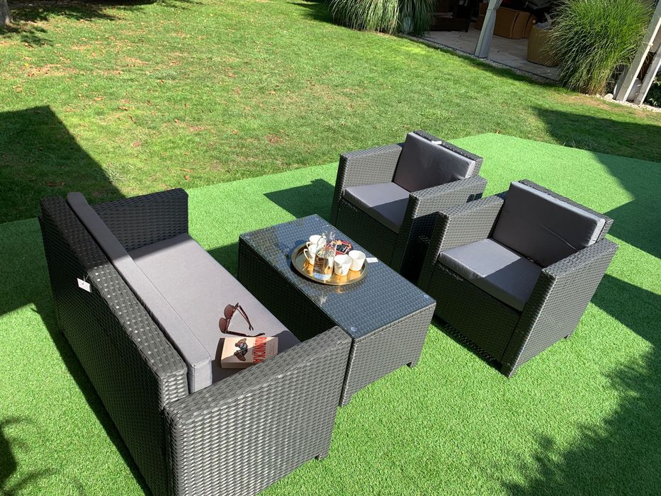 (ZG) Nicea zestaw technorattan sz/br sofa 2xfotel ława