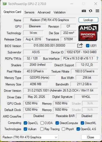 Відеокарта Asus Rog Strix RX470 4GB