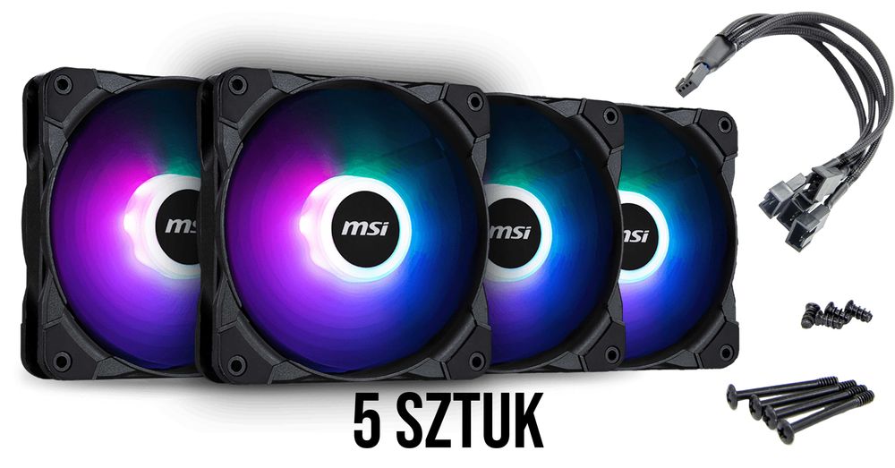 Zestaw pięciu wentylatorów MSI 120 x 120 mm APA1225M12 aRGB + złączki