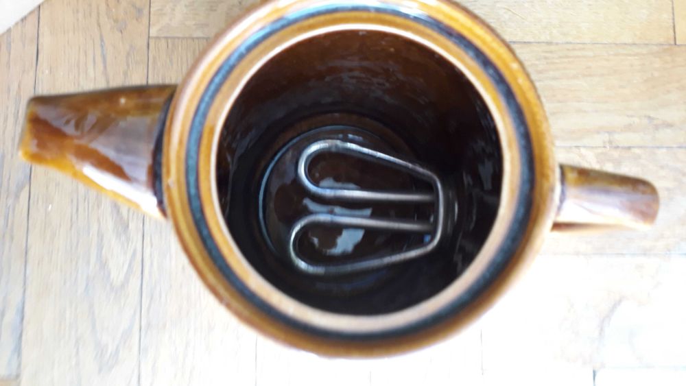 Zestaw: ceramiczny, dzbanek do podgrzewania wody - okres PRL