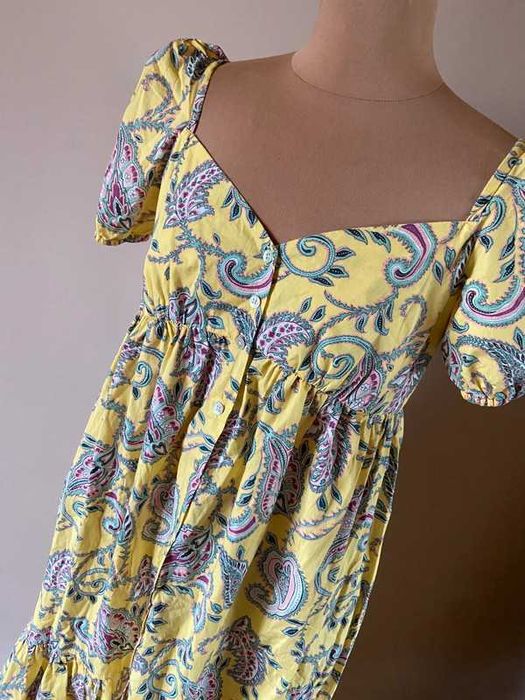 Zara m l 38 40 dluga maxi sukienka falbanki kolorowa zolty cytrynowy