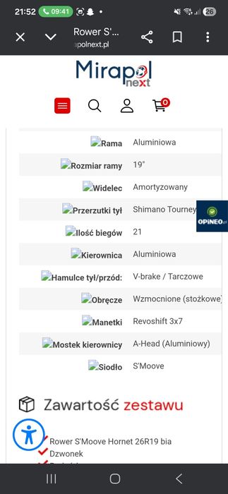 Rower  biały hornet260