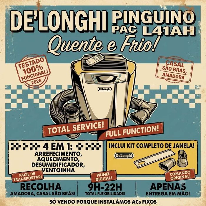 Ar Condicionado Portátil De'Longhi Pinguino PAC L41AH (Quente e Frio) + Comando