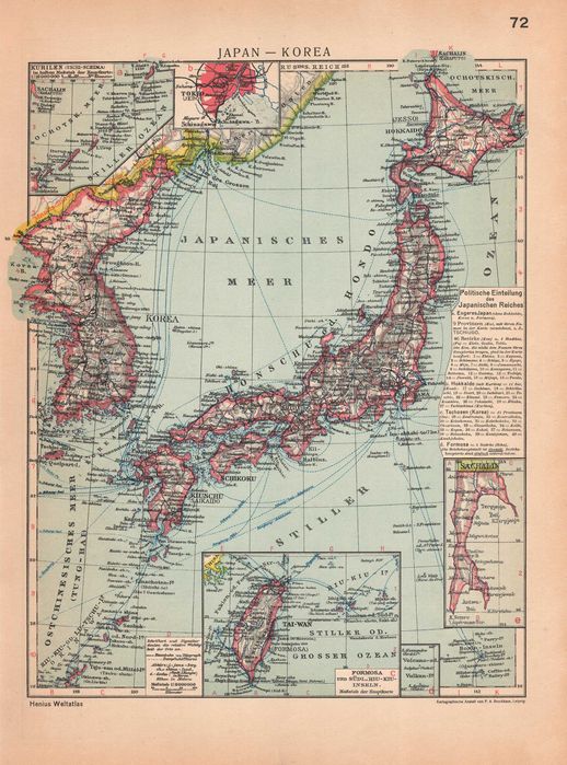 Japonia Korea Tajwan. Stara mapa 1929 r. oryginał
