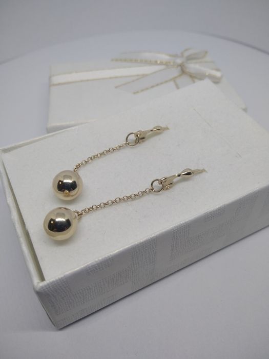 Złote kolczyki wiszące z kulką złoto 585  255