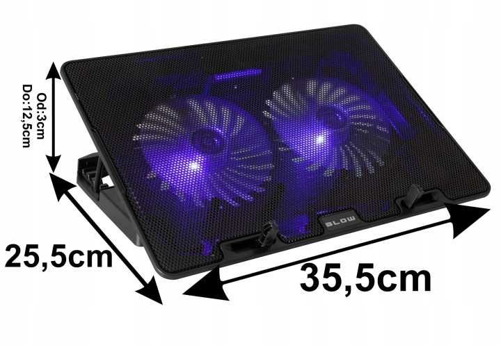 PODSTAWKA Chłodząca Pod Laptop 12-17 Cali 2 Wentylatory LED Regulacja Nachylenia USB Cicha Podkładka