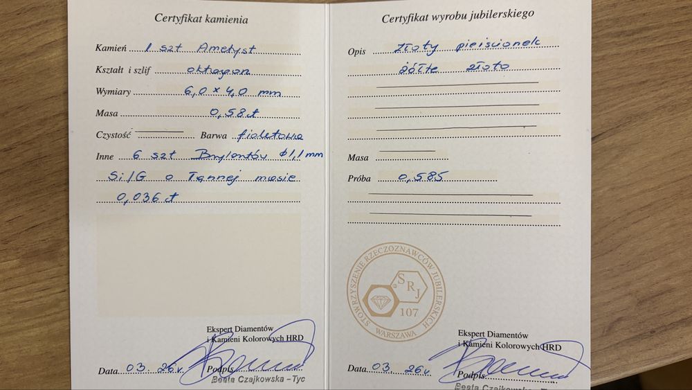 Pierścionek złoty z naturalnym ametystem 585