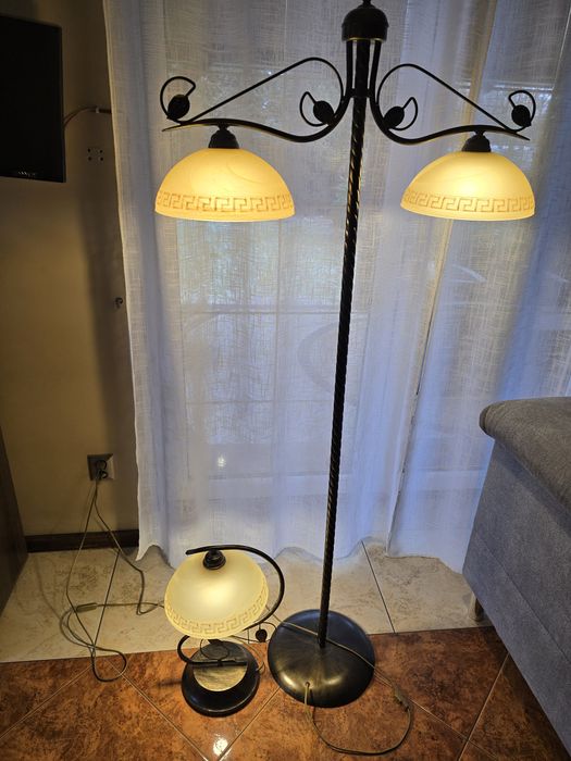 Zestaw lamp stojące i sufitowe postarzane złoto