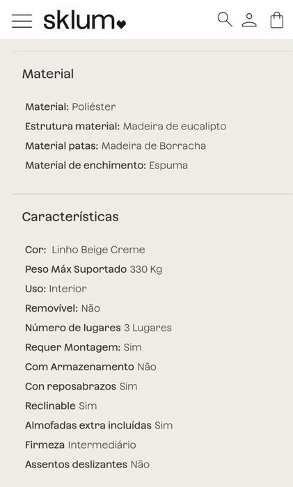Sofá-cama Brion 3 lugares – Linho Bege Creme – Como Novo