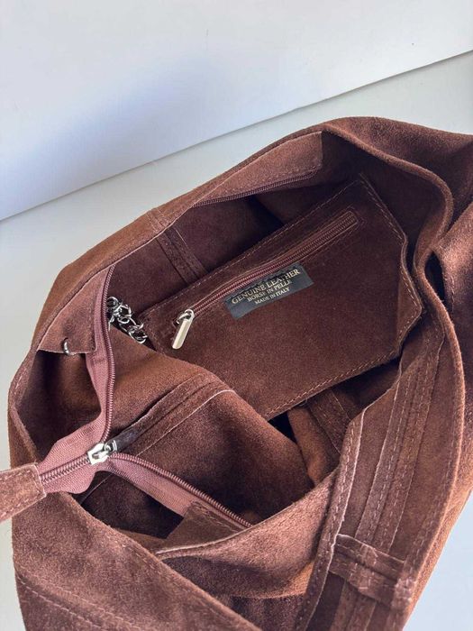 Torebka czekoladowa duża skóra skórzana brązowa worek Lorenzo Paris