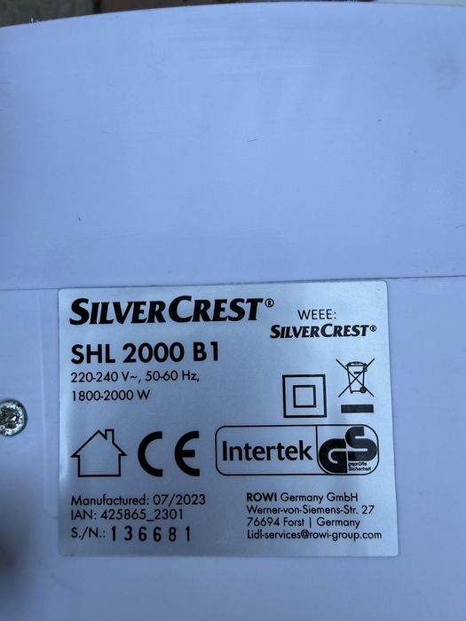 Обогреватель тепловентилятор SilverCrest SHLF 2000 B1