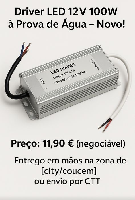 Driver LED 12V 100W à Prova de Água Novo e Potente!