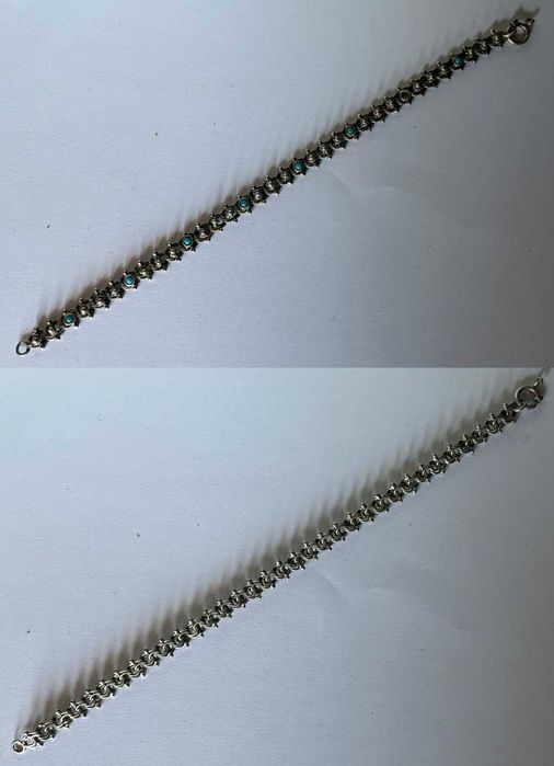 Pulseira em prata antiga trabalhada e com pedras azuis