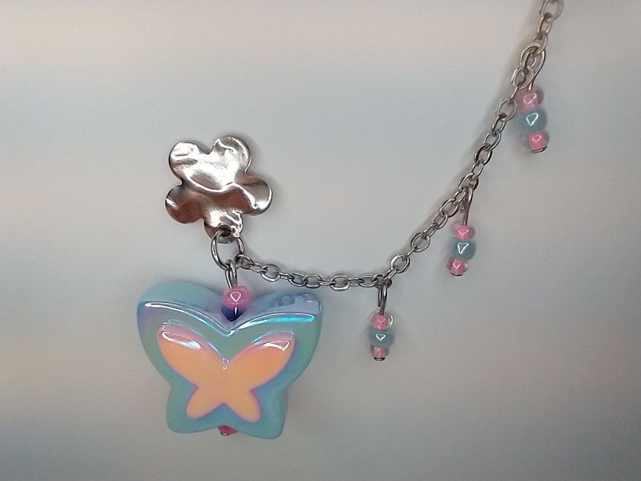 Kolczyk z Nausznicą ze Stali Nierdzewne z Motylkiem, Handmadej