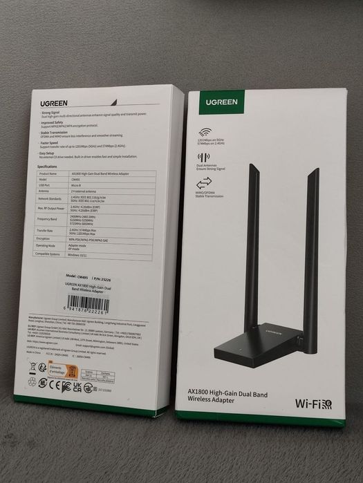 UGREEN AX1800 WiFi 6 dual Wi-fi адаптер з зовнішніми антенами