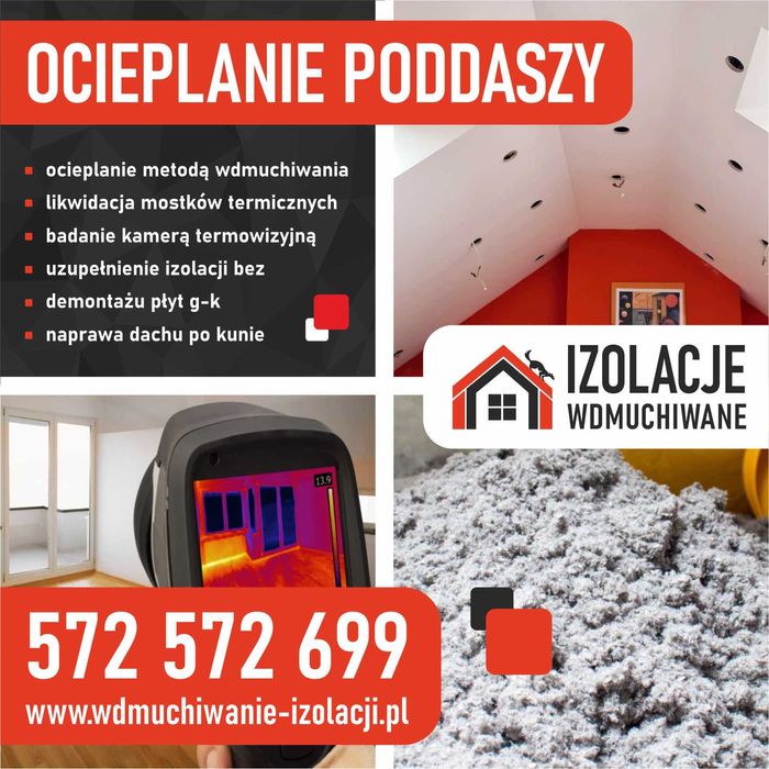 Docieplenia pianką PUR izolacje CELULOZĄ poddasza stropu TERMOWIZJA