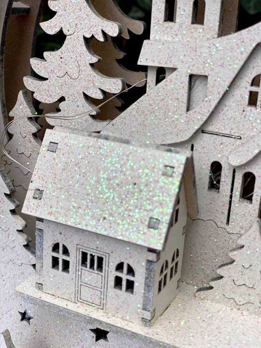 Різдвяний декоративний нічник, інсталяція Хатинка в лісі під місяцем