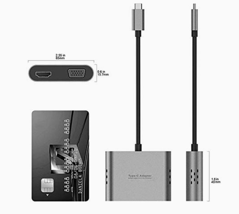 Adaptador tipo c Hub USB C com carregamento HD MI, VGA, USB 3.0 e PD