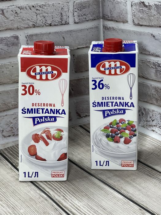 Вершки Mlekovita 30 та 36 % 1 літр