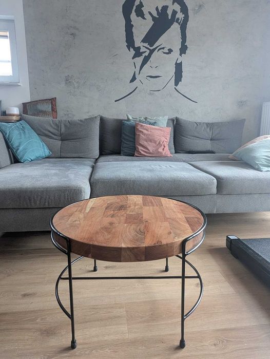 designerski stolik kawowy drewno i metal 62cm, Kraków