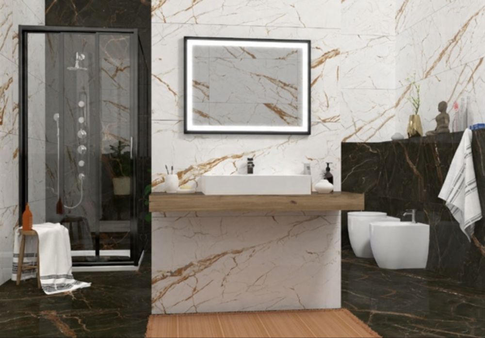 Lustro LED Łazienkowe 60x80 Piaskowane w Ramie czarnej loftowe